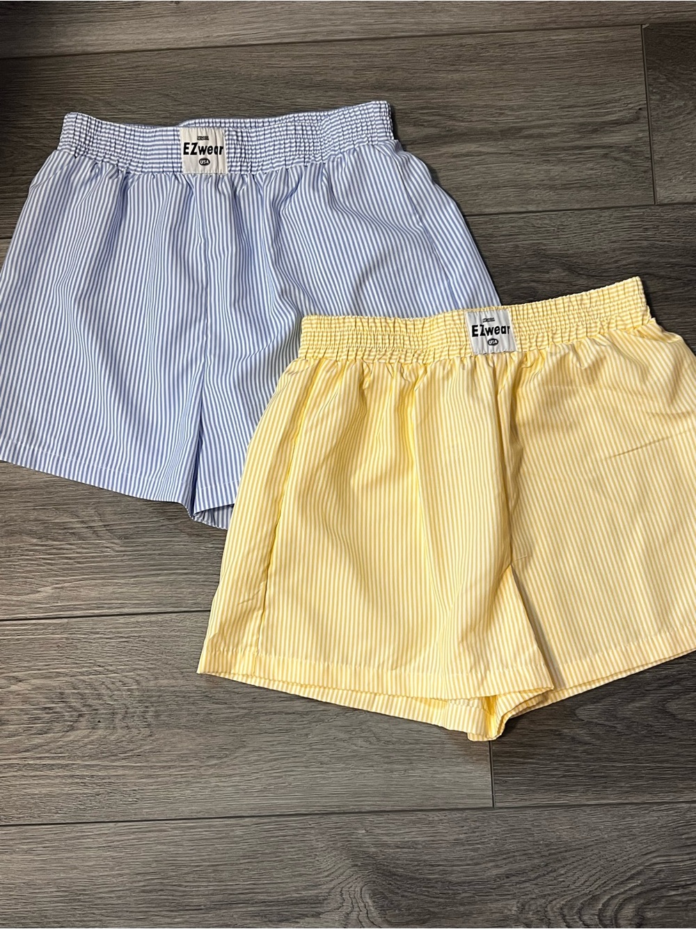 SHEIN Yellow & White Striped Elastic-Waist Shorts